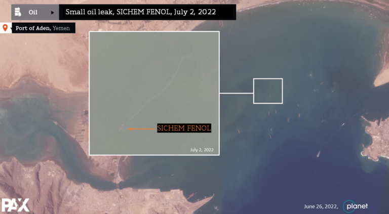 Satellite Imagery Uncovers Pollution from Leaking ‘Ghost Tankers’ in the Port of Aden 6 SICHFENOL July2